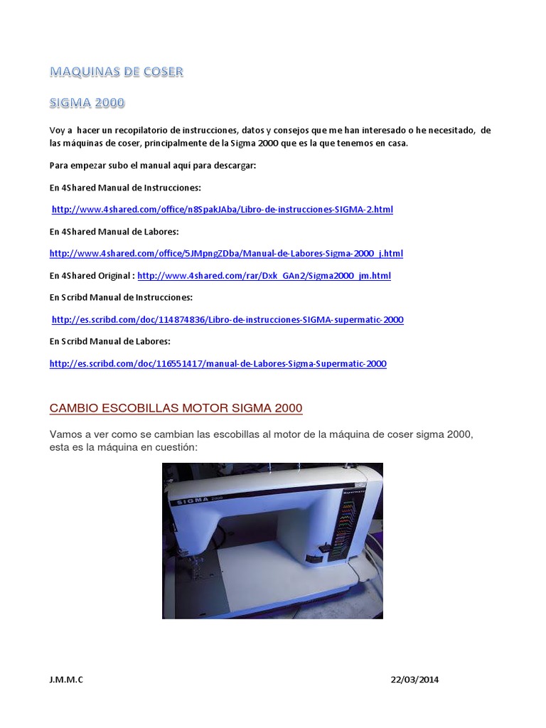 Instrucciones para Máquina Sigma 2000 | PDF | Máquina de coser