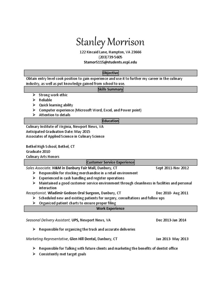 Aspiring Culinary Professional | PDF