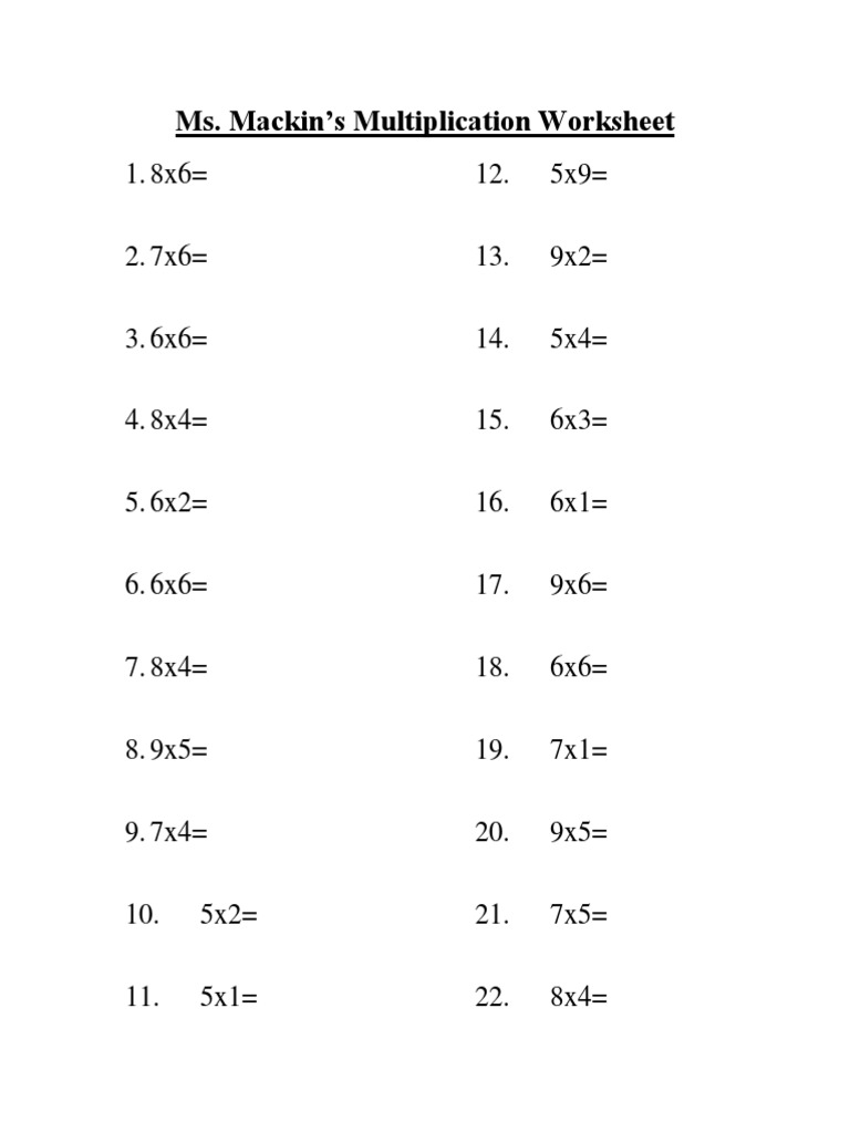 Multiplication Practice Worksheet | PDF