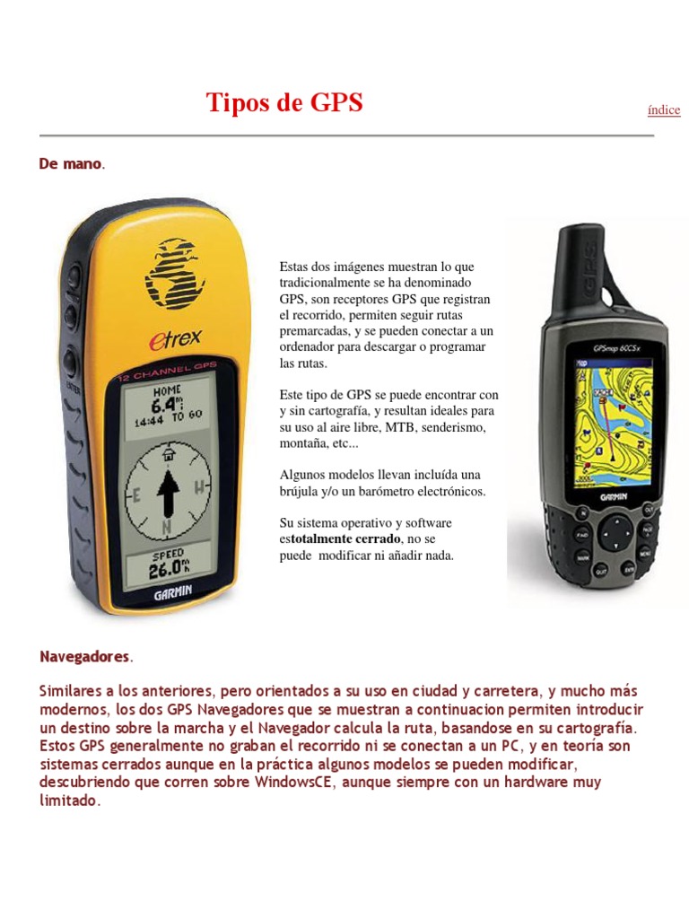 Tipos de GPS Sistema de Posicionamiento Global (GPS) Asistente