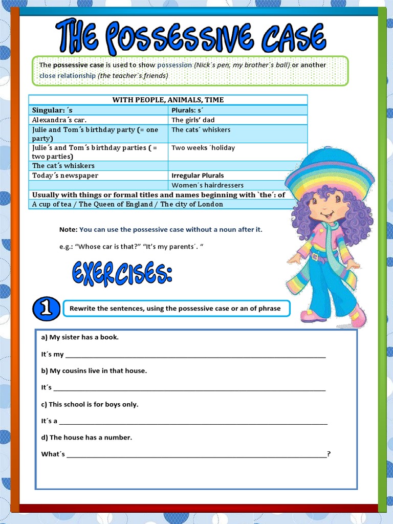 Possessive Case Exercises Guide | PDF | Plural | Linguistic Morphology