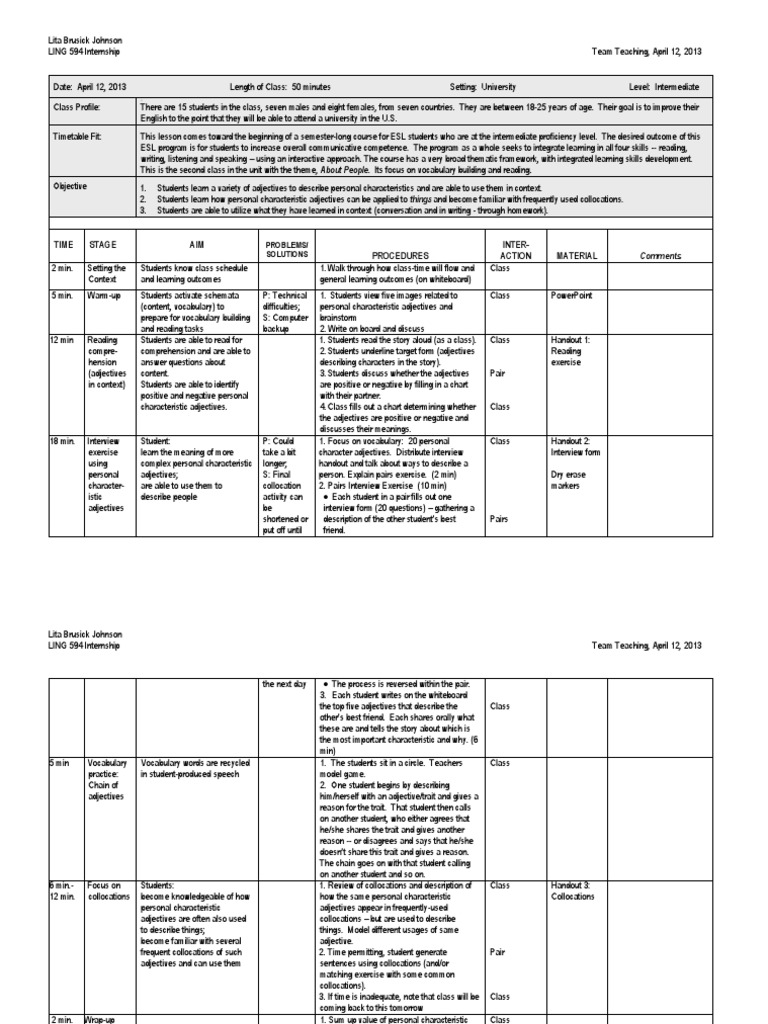 Lesson Plan-Team Teaching-Vocabulary | PDF | Vocabulary | Reading (Process)