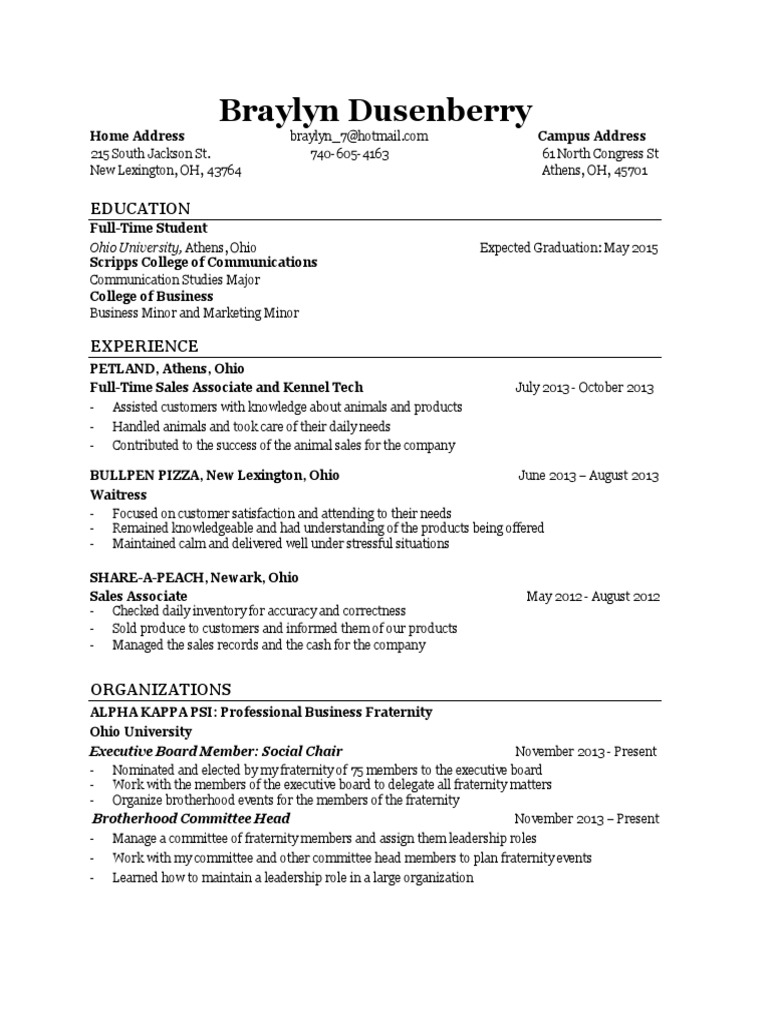 Braylyn Dusenberry's Resume | PDF