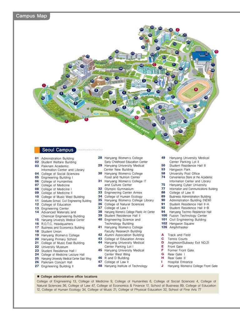 hanyang university campus map Campus Map English Seoul College hanyang university campus map