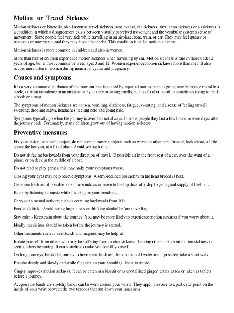 Travel Sickness PDF Nausea Clinical Medicine