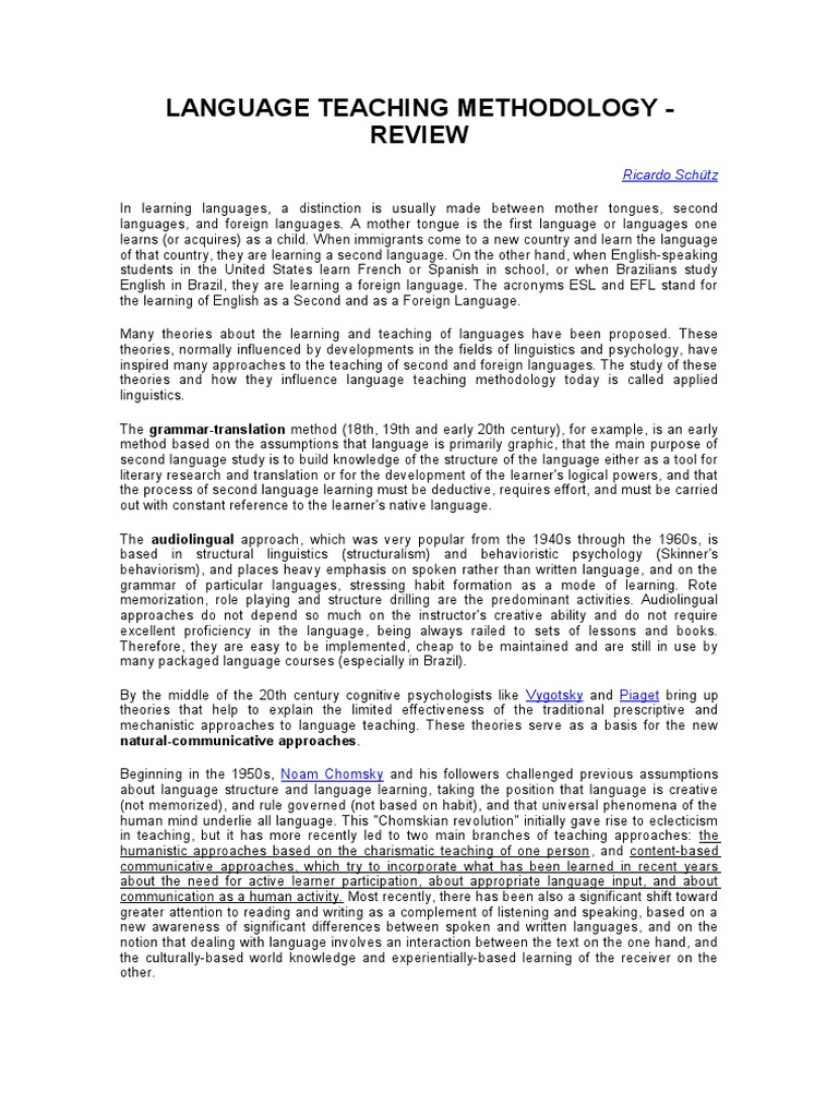 Language Teaching Methodologies Review | PDF | Language Education ...