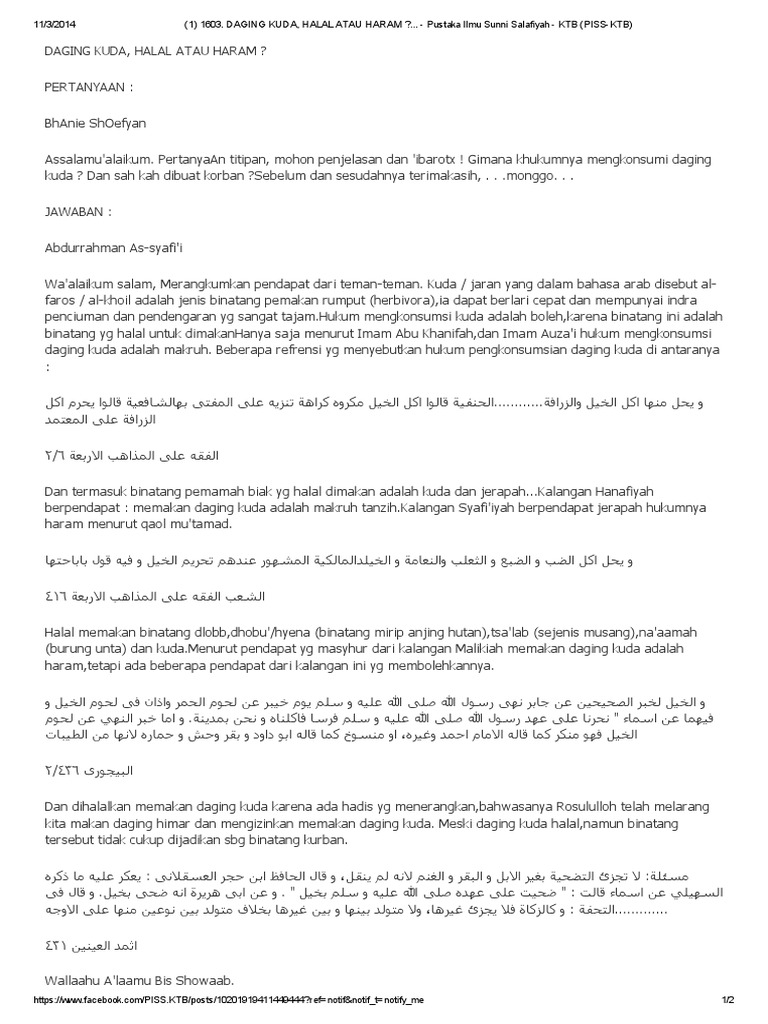 1 1603 Daging Kuda Halal Atau Haram