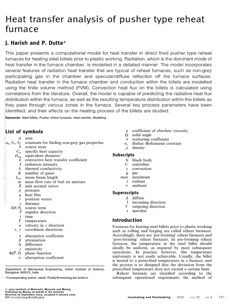 Heat Transfer in Pusher Type Furnaces | PDF | Heat Transfer | Thermal ...