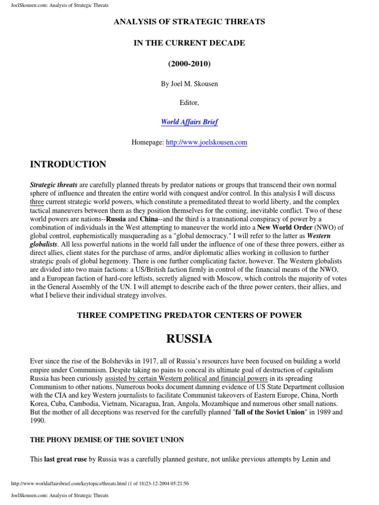 Analysis of Strategic Threats in The Current Decade (Joel M. Skousen ...