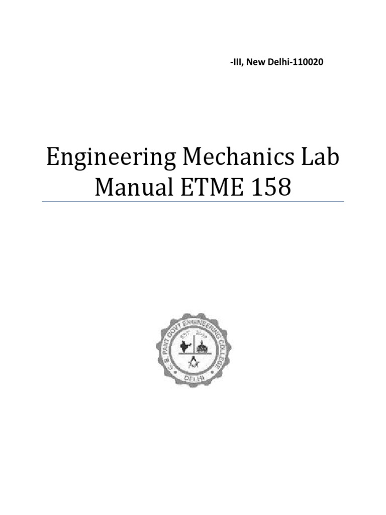 Engineering Mechanics Lab Manual ETME 158 | PDF