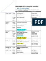 Department of Pharmacology Honours Program: 2014 Tutorial Timetable