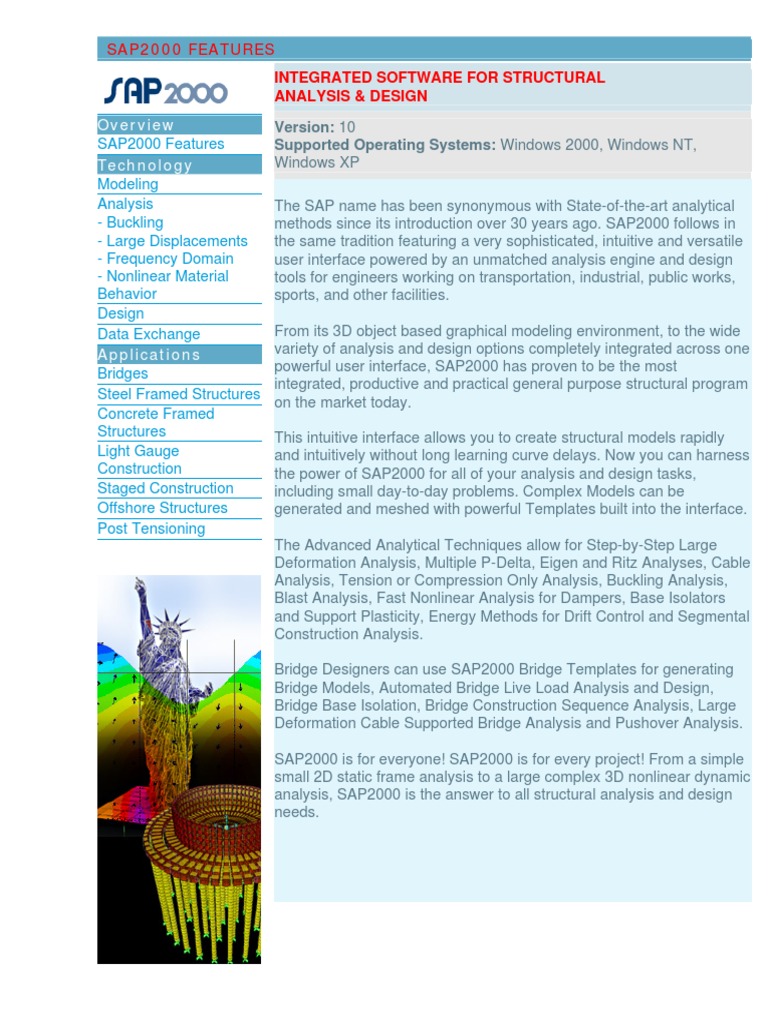 SAP2000 Structural Analysis Features | PDF | Bridge | 3 D Computer Graphics