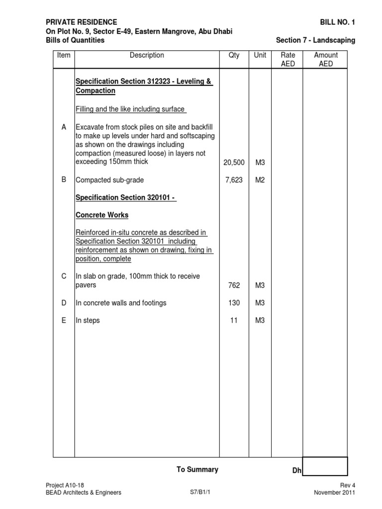 Section 7 Landscaping BOQ 101111 Irrigation Concrete