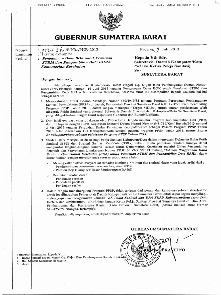 Surat Edaran Gubernur Sumatera Barat Tentang Penggunaan Dana BOK Untuk