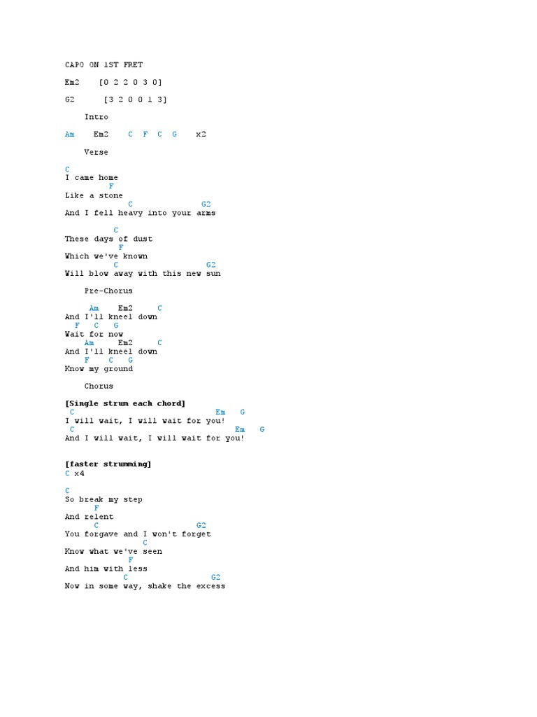 I Will Wait Mumford and Sons Chord Chart | PDF