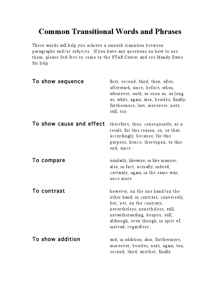 Essential Transitional Words Guide | PDF