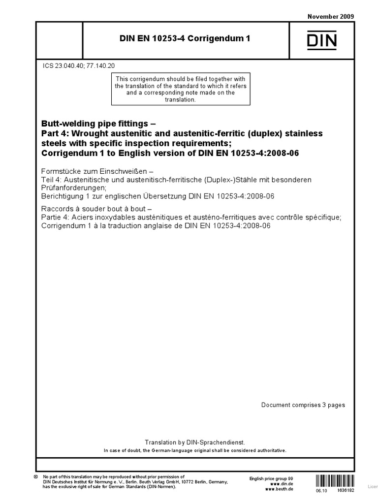 DIN en 10253 4 Corrigendum 2 2009 PDF | Download Free PDF | Heat ...
