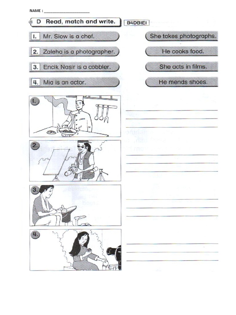 ENGLISH YEAR 3 Worksheet Write Sentences Occupation