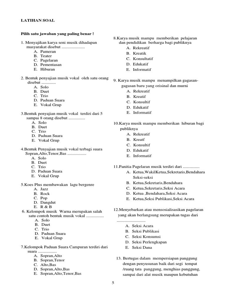 Latihan Soal Seni Musik Kelas 10