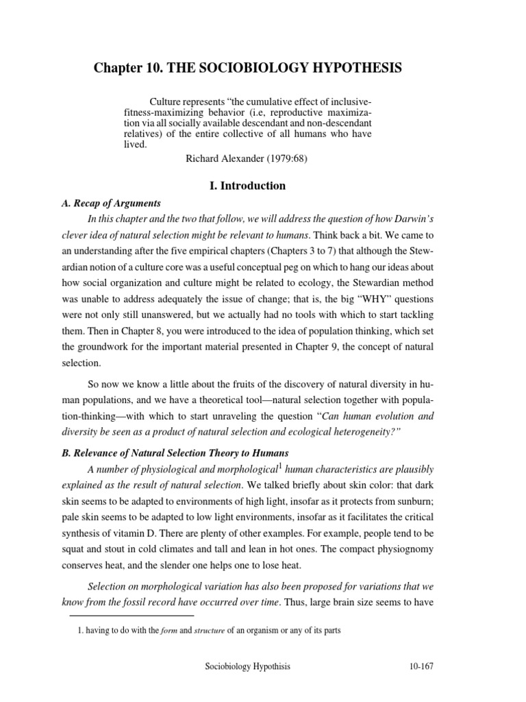 Chapter 10. The Sociobiology Hypothesis: A. Recap of Arguments | PDF ...