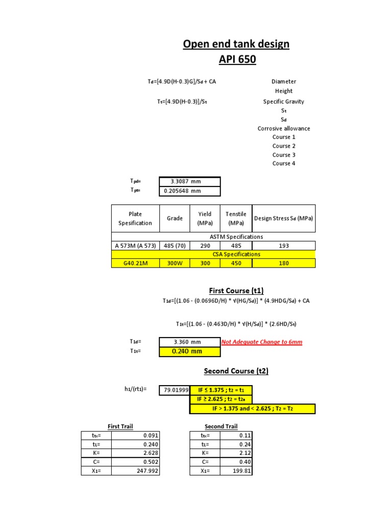 Open End Tank Design Calculations | PDF | Science & Mathematics | Computers