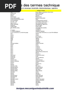 Lexique Mecanique Anglais Francais Soupape Palier Mecanique