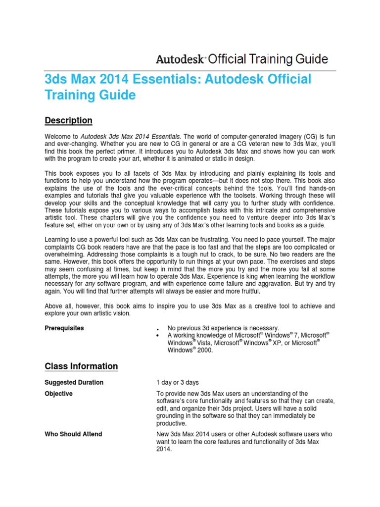 3ds Max 2014 Essentials: Autodesk Official Training Guide: Description ...