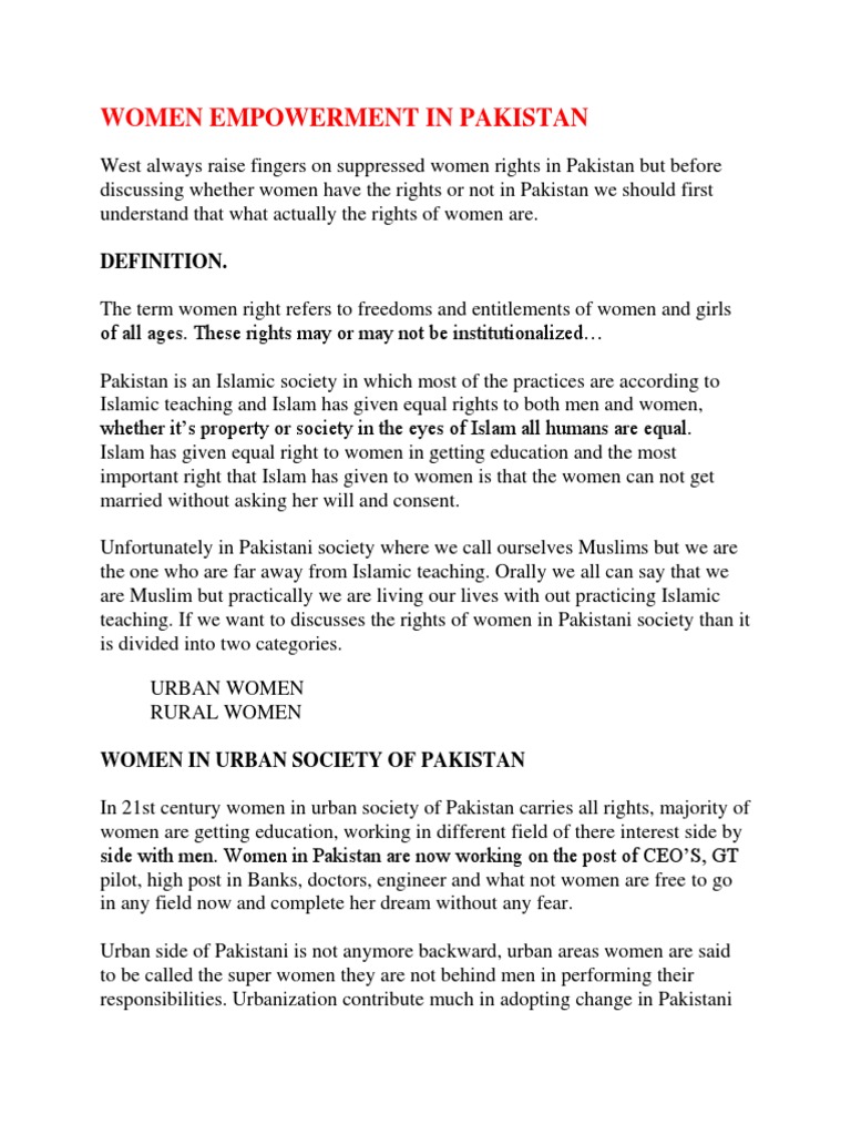 Women Empowerment in Pakistan | PDF | Pakistan | Women's Rights