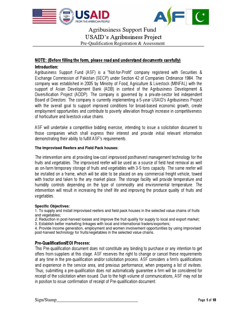 ASF Pre-Qualification for Improvised Reefers | PDF | Vegetables ...