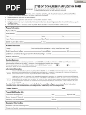 DCCCC  Scholarship Application