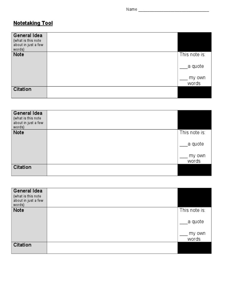 Notetaking Tool Template | PDF | Language Arts & Discipline