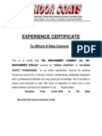 Experience Certificate: To Whom It May Concern