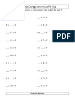 Adding Complements of 9 Worksheets: Finding Missing Numbers to Reach a Sum of 9