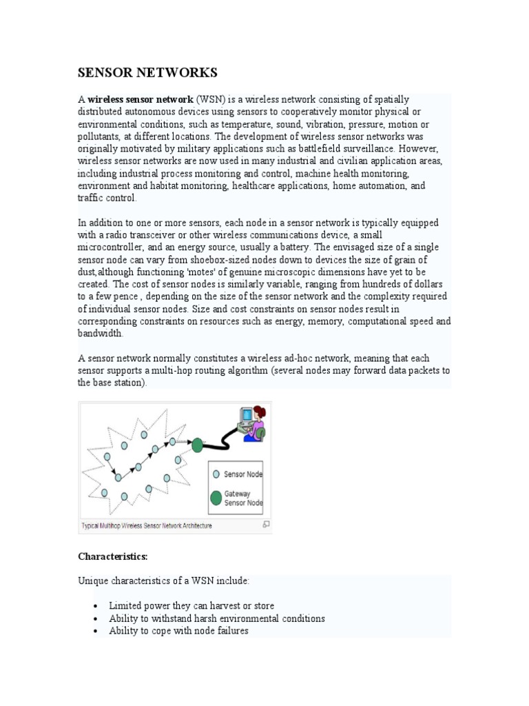Sensor Notes PDF Wireless Sensor Network Computer Network