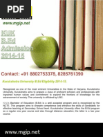 KUK University B.Ed Admission 2014-15