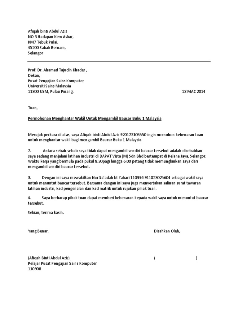 Surat Wakil Contoh Pdf