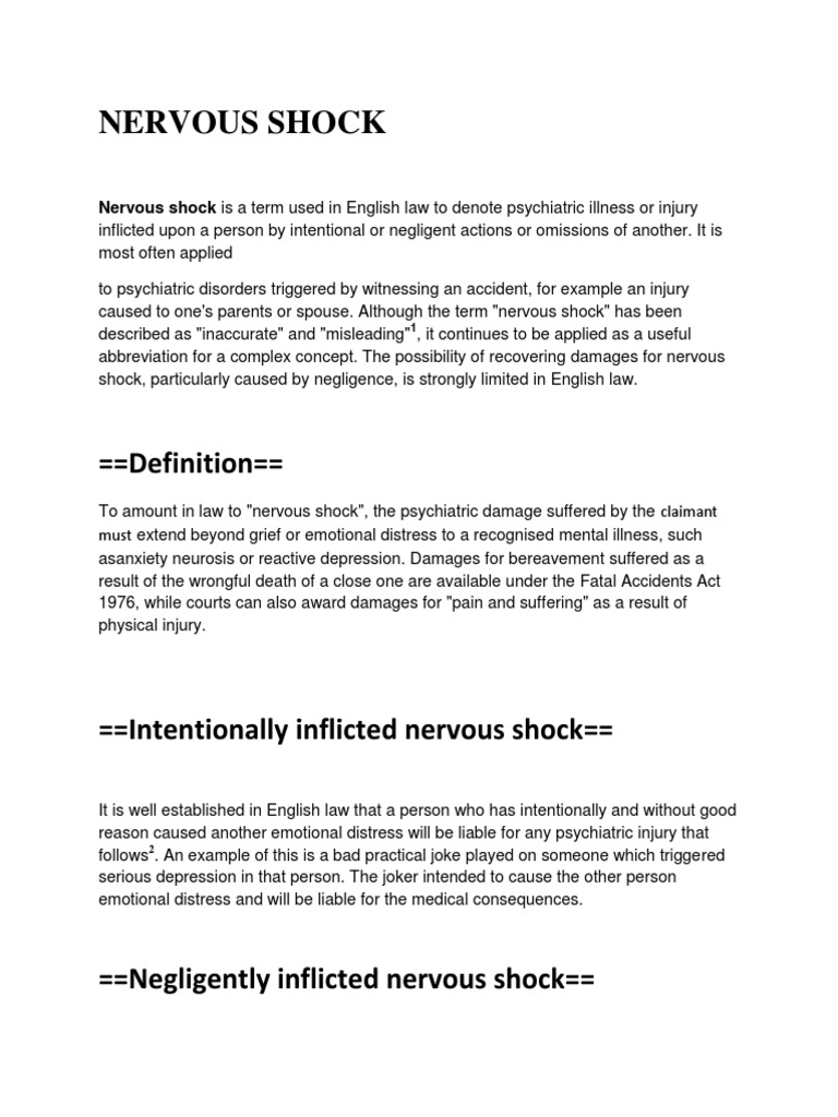 Nervous Shock English Law Government Information