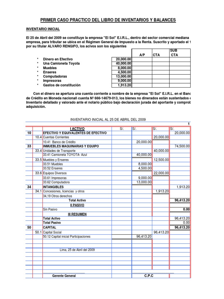97133073 Casos Practicos de Inventario Inicial y Balance  