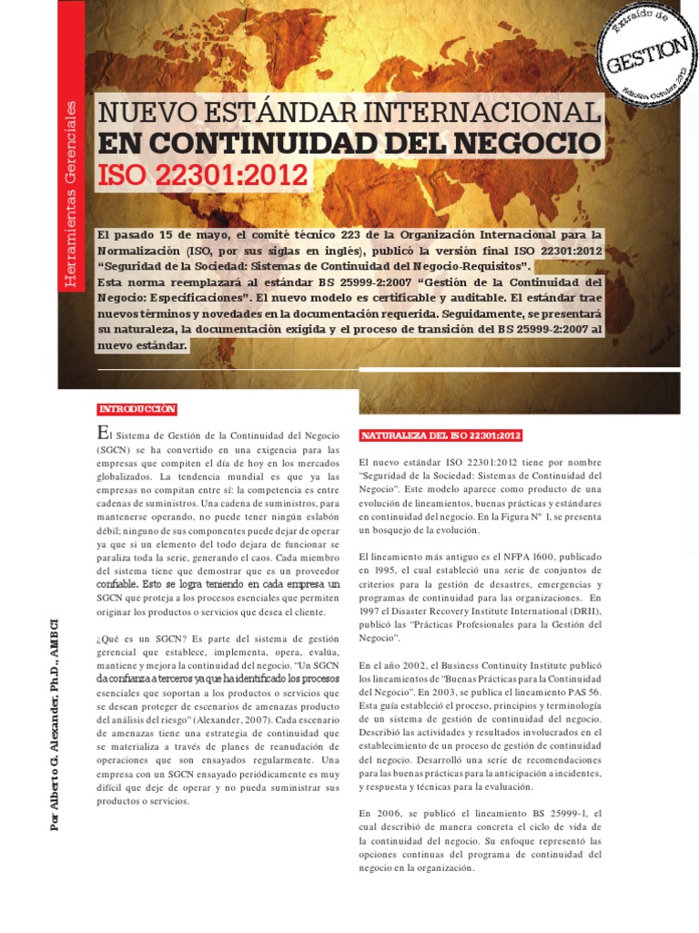 Iso 22301 2012 en Continuidad Del Negocio | PDF | Organización ...