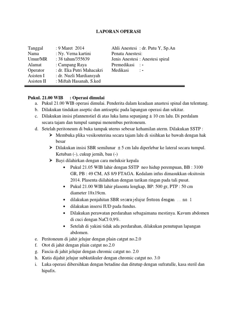 Laporan Operasi Sc Ibu Verna