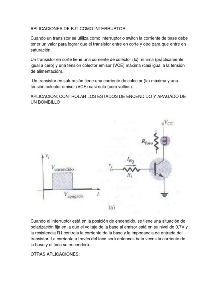 Aplicaciones de BJT Como Interruptor PDF Transistor Relé
