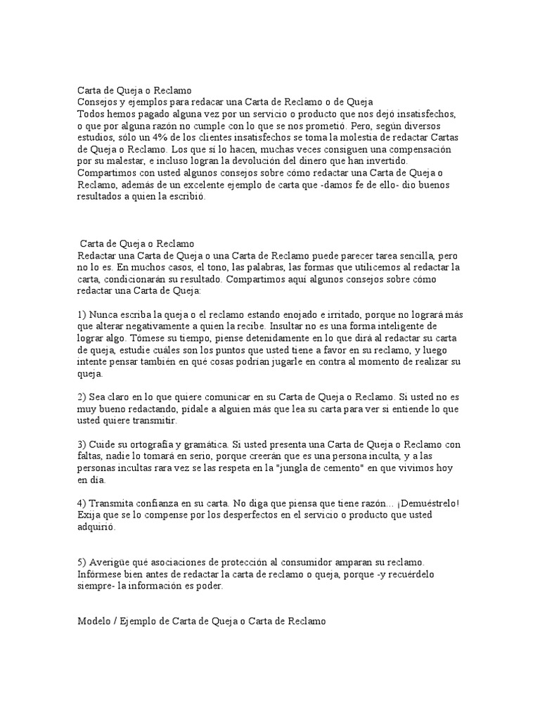 Carta De Queja Economias Negocios General