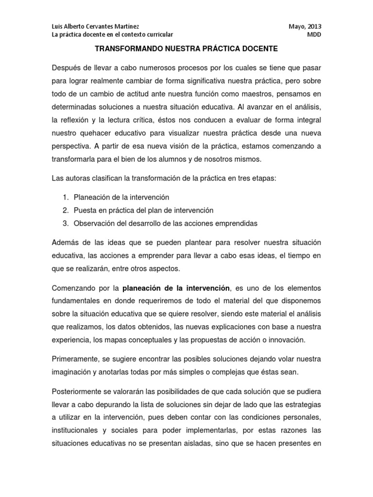 Transformación de la práctica docente | PDF | Maestros | Epistemología