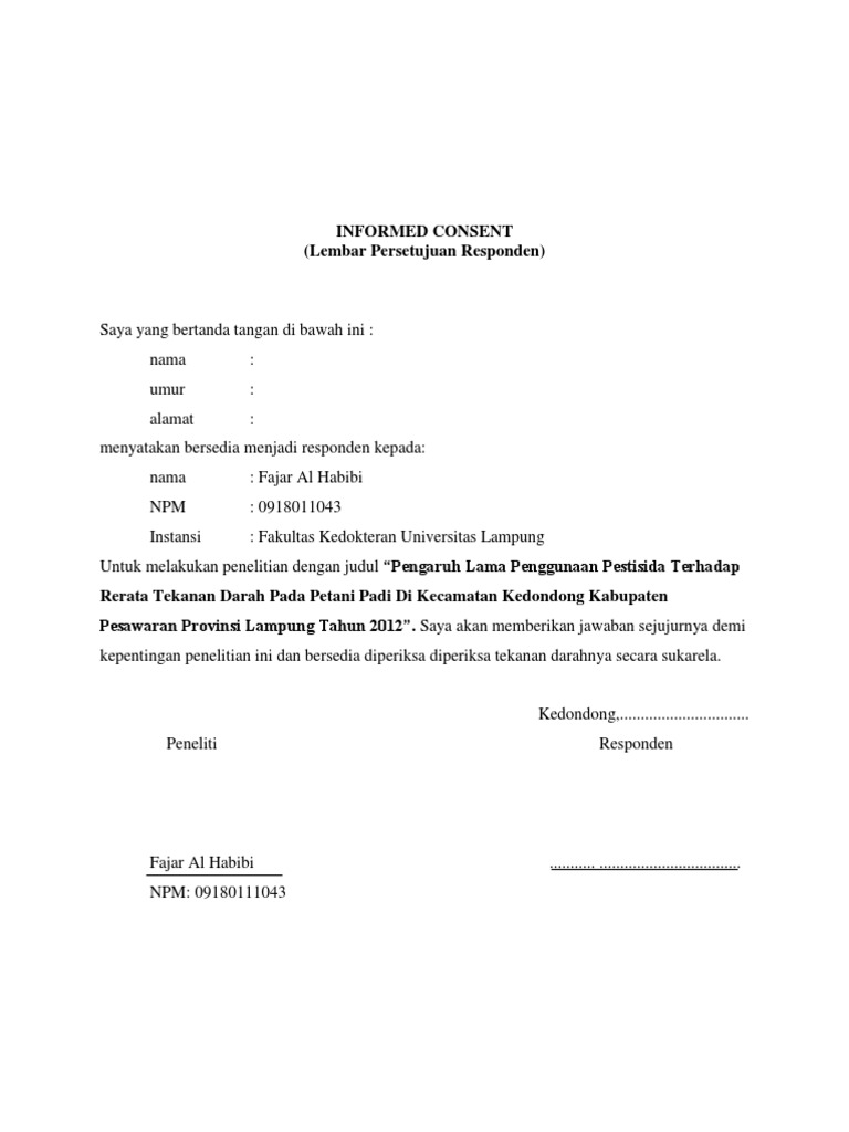 Contoh Informed Consent Penelitian Kesehatan | PDF