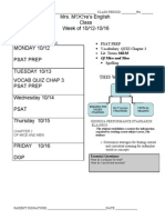 Mrs. M Re's English Class Week of 10/12-10/16: Psat Prep Vocabulary QUIZ Chapter 3 Lit. Terms M&M Spelling