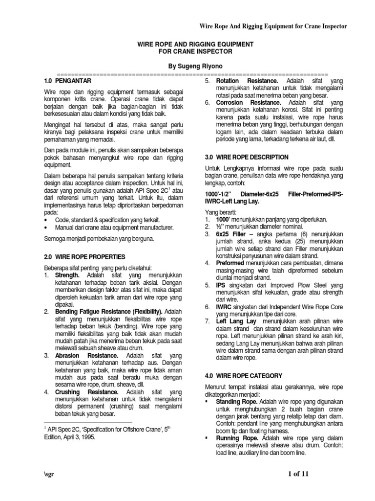 Panduan Inspeksi Wire Rope Crane | PDF