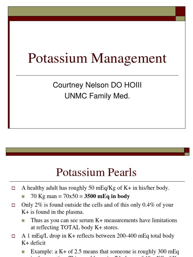 Potassium Management Potassium Medicine