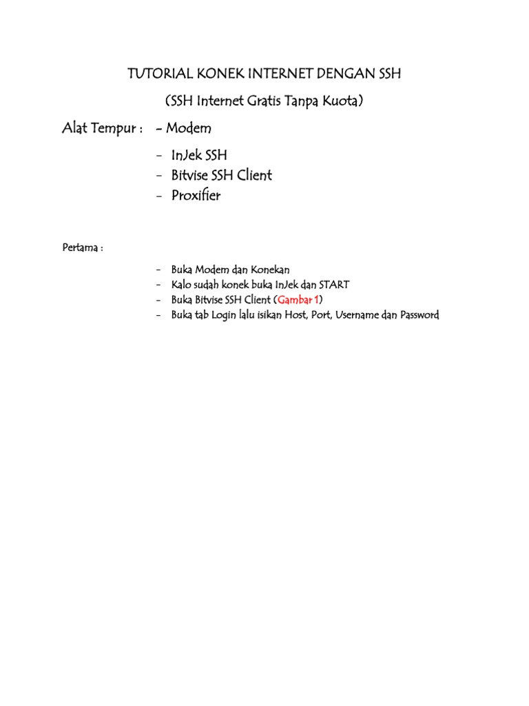Tutorial SSH Internet Gratis Tanpa Kuota | PDF