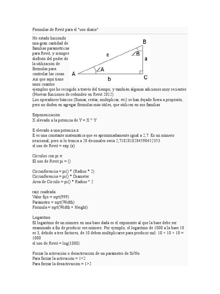 Fórmulas de Revit PDF Pi Aritmética