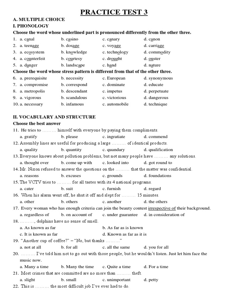 Phonology and Vocabulary Practice Test | PDF | Cognitive Behavioral ...